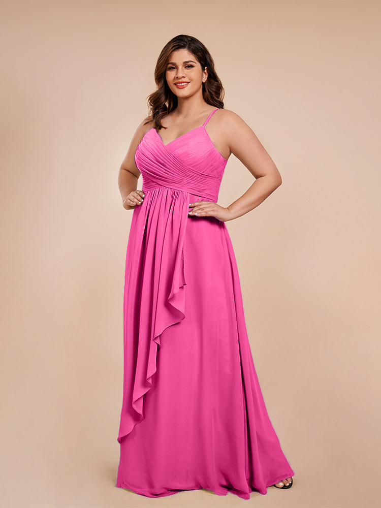 Isla Plus Size V-neck Ruched Chiffon Bridesmaid Dresses with Slit