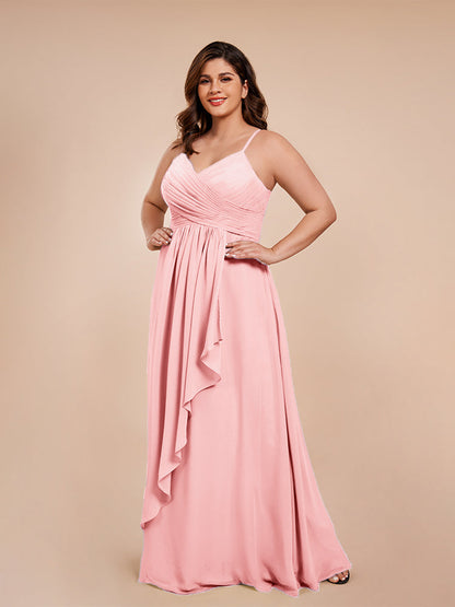 Isla Plus Size V-neck Ruched Chiffon Bridesmaid Dresses with Slit