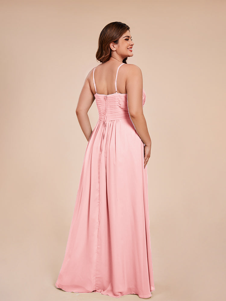 Isla Plus Size V-neck Ruched Chiffon Bridesmaid Dresses with Slit