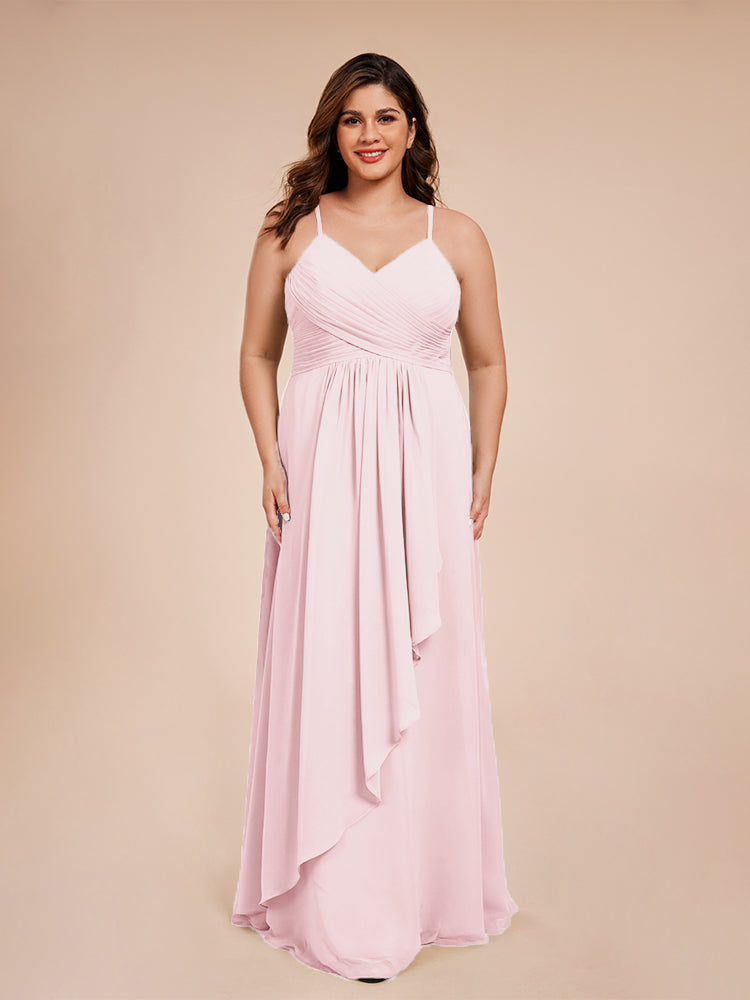 Isla Plus Size V-neck Ruched Chiffon Bridesmaid Dresses with Slit