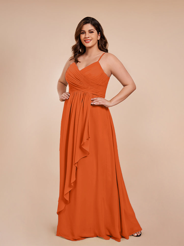 Isla Plus Size V-neck Ruched Chiffon Bridesmaid Dresses with Slit