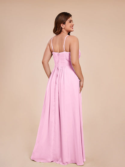 Isla Plus Size V-neck Ruched Chiffon Bridesmaid Dresses with Slit