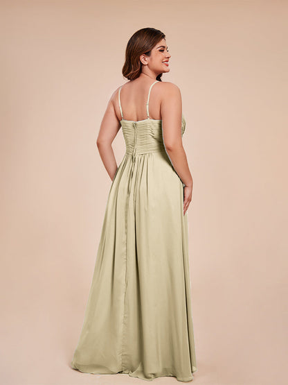 Isla Plus Size V-neck Ruched Chiffon Bridesmaid Dresses with Slit