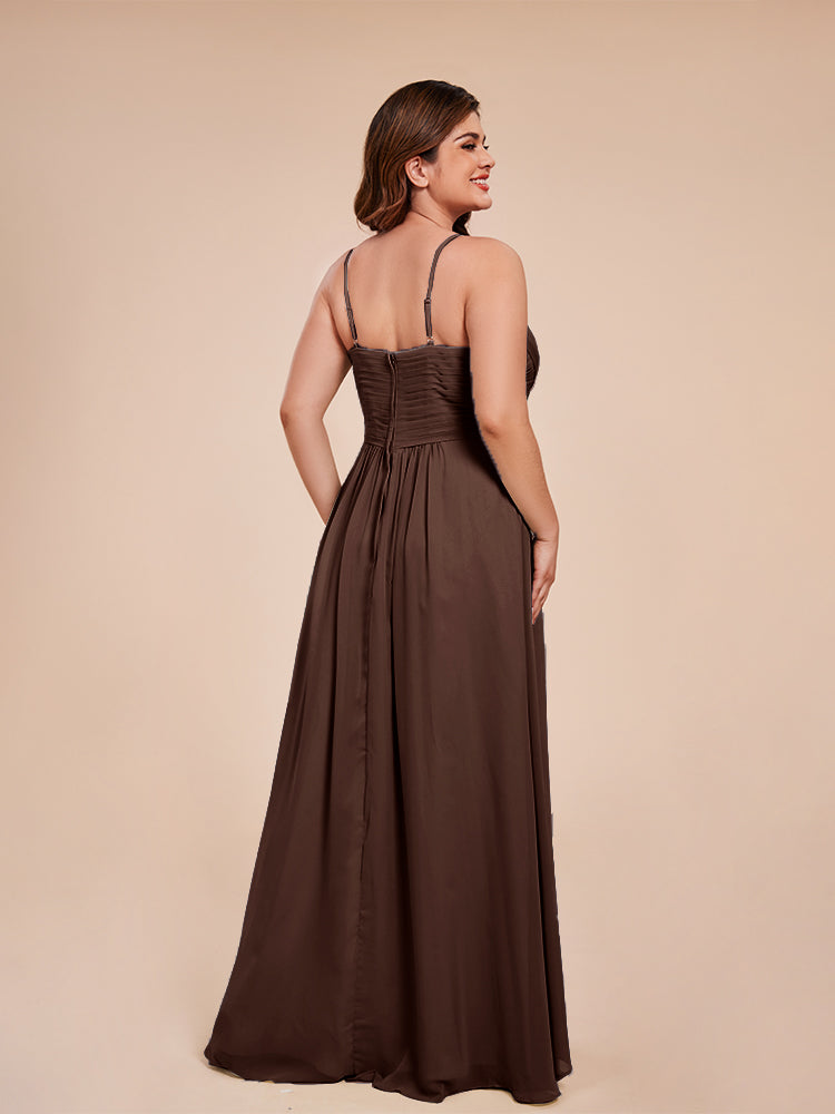 Isla Plus Size V-neck Ruched Chiffon Bridesmaid Dresses with Slit