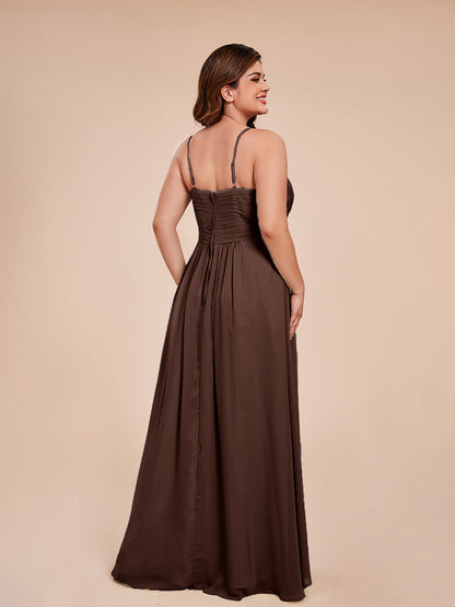 Isla Plus Size V-neck Ruched Chiffon Bridesmaid Dresses with Slit