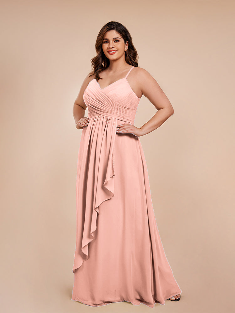 Isla Plus Size V-neck Ruched Chiffon Bridesmaid Dresses with Slit