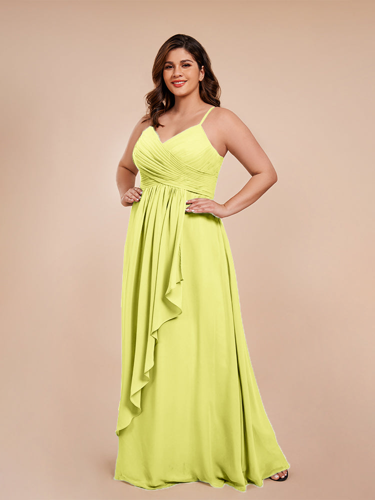 Isla Plus Size V-neck Ruched Chiffon Bridesmaid Dresses with Slit