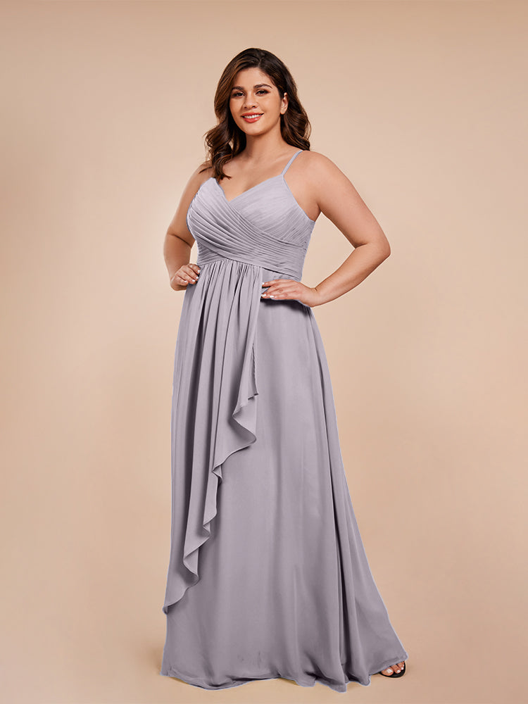 Isla Plus Size V-neck Ruched Chiffon Bridesmaid Dresses with Slit