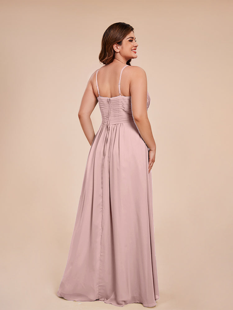 Isla Plus Size V-neck Ruched Chiffon Bridesmaid Dresses with Slit