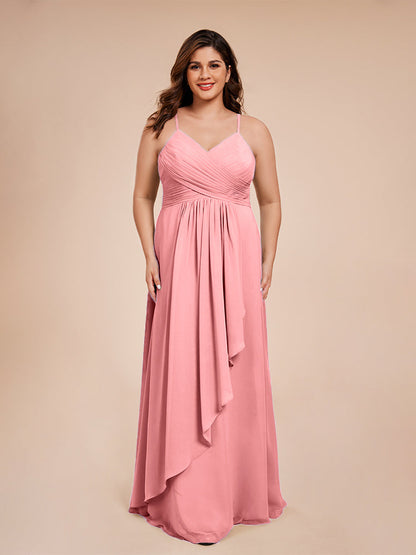 Isla Plus Size V-neck Ruched Chiffon Bridesmaid Dresses with Slit
