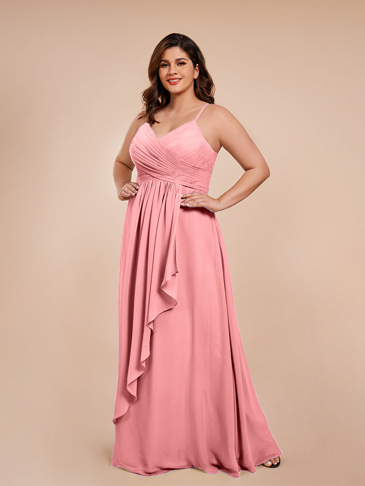 Isla Plus Size V-neck Ruched Chiffon Bridesmaid Dresses with Slit