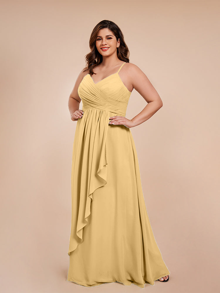 Isla Plus Size V-neck Ruched Chiffon Bridesmaid Dresses with Slit