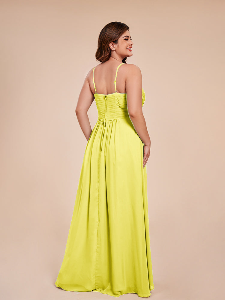 Isla Plus Size V-neck Ruched Chiffon Bridesmaid Dresses with Slit