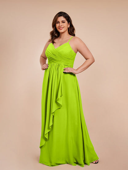 Isla Plus Size V-neck Ruched Chiffon Bridesmaid Dresses with Slit