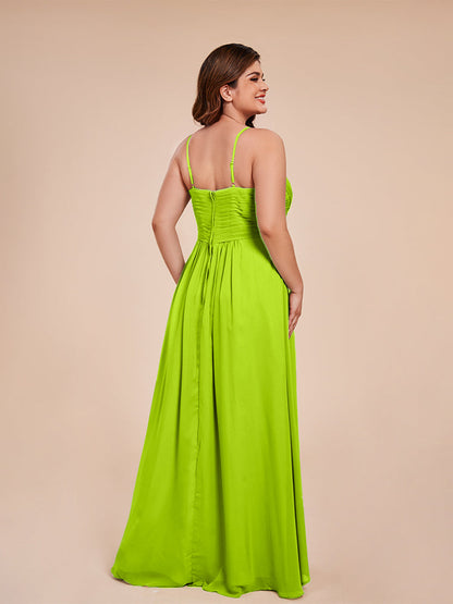 Isla Plus Size V-neck Ruched Chiffon Bridesmaid Dresses with Slit