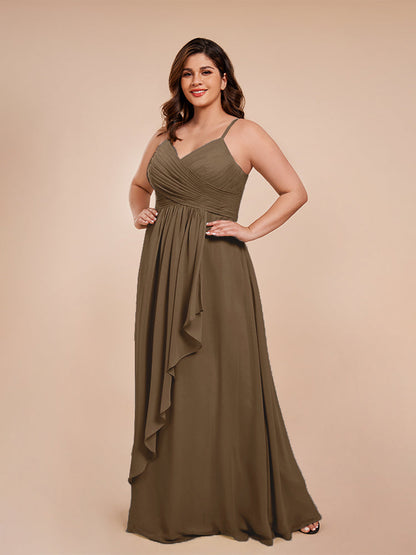 Isla Plus Size V-neck Ruched Chiffon Bridesmaid Dresses with Slit