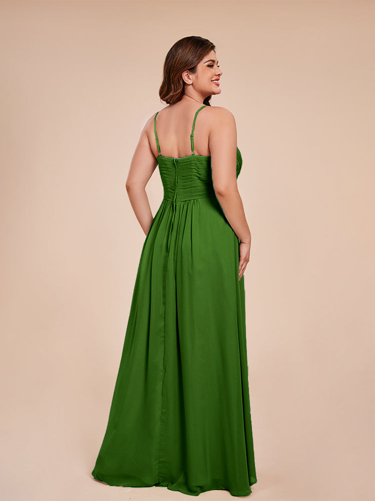Isla Plus Size V-neck Ruched Chiffon Bridesmaid Dresses with Slit