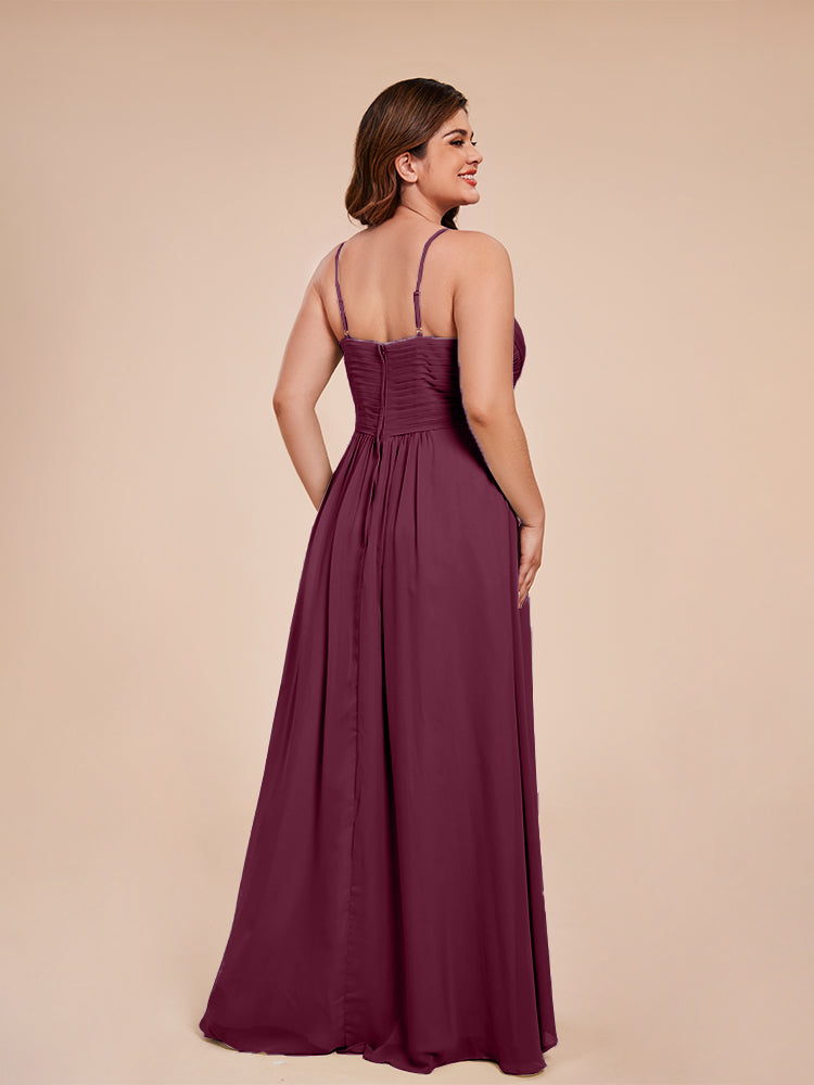 Isla Plus Size V-neck Ruched Chiffon Bridesmaid Dresses with Slit