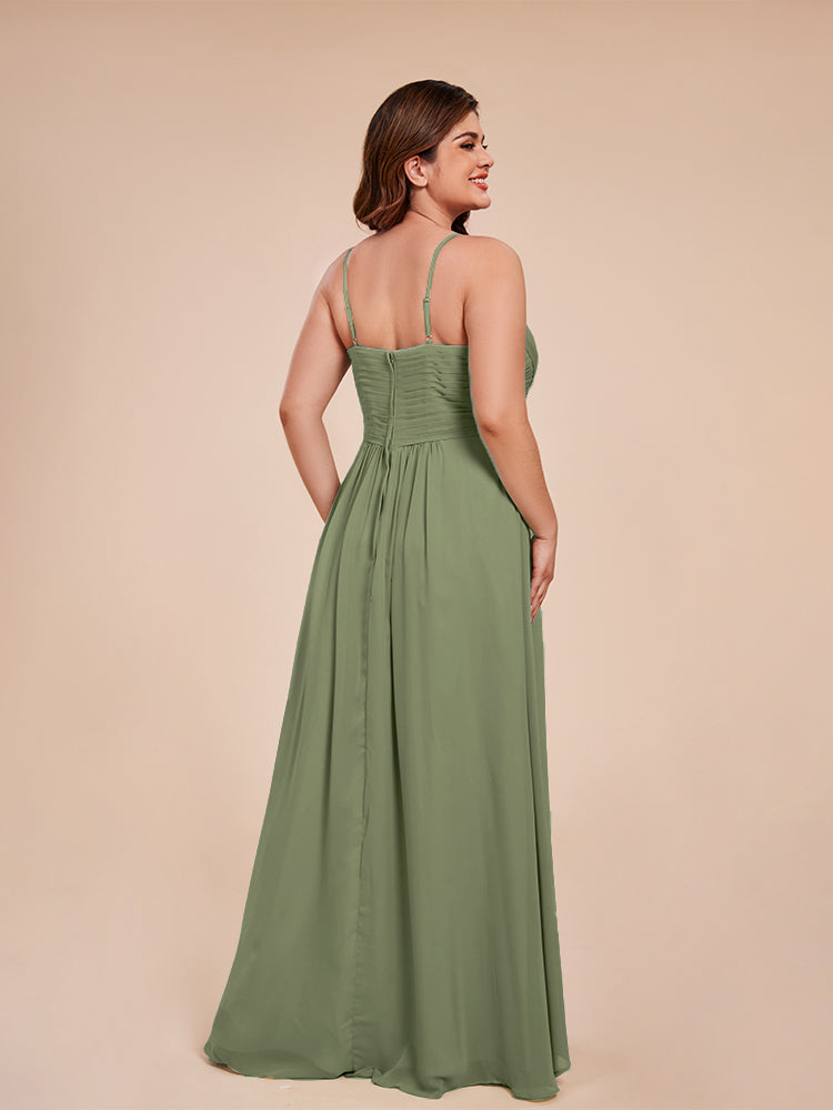 Isla Plus Size V-neck Ruched Chiffon Bridesmaid Dresses with Slit