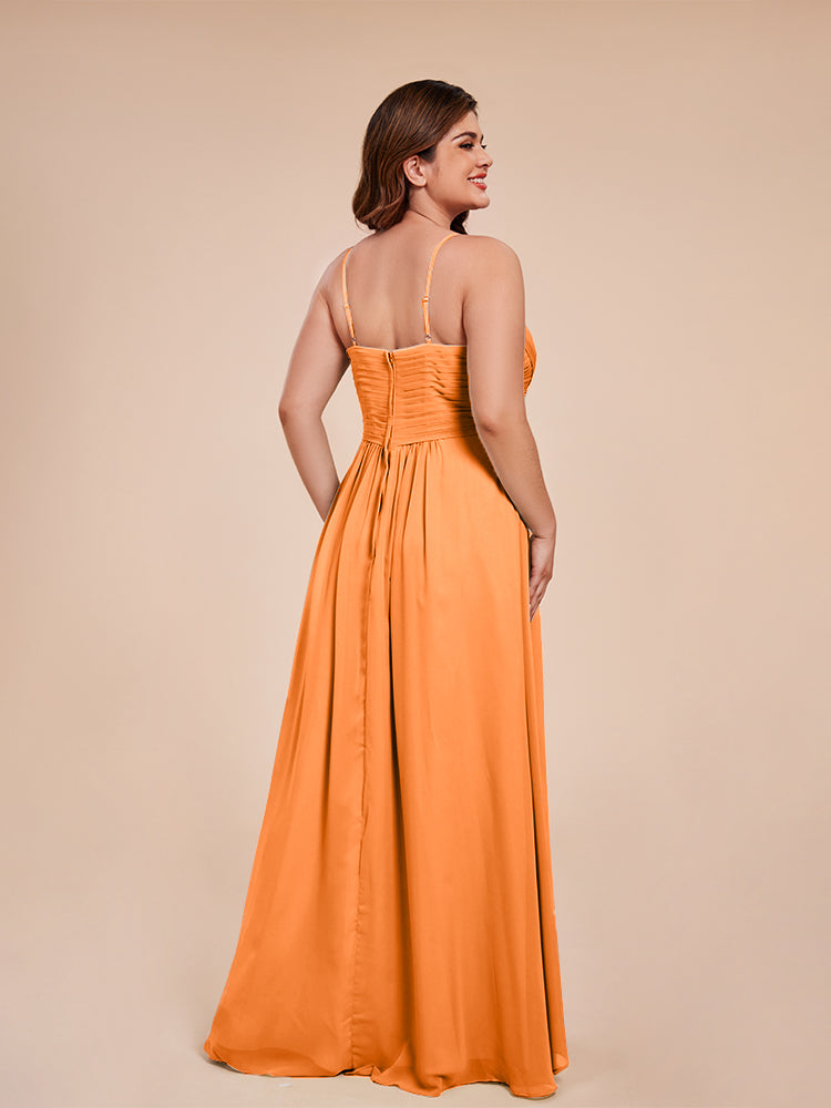 Isla Plus Size V-neck Ruched Chiffon Bridesmaid Dresses with Slit
