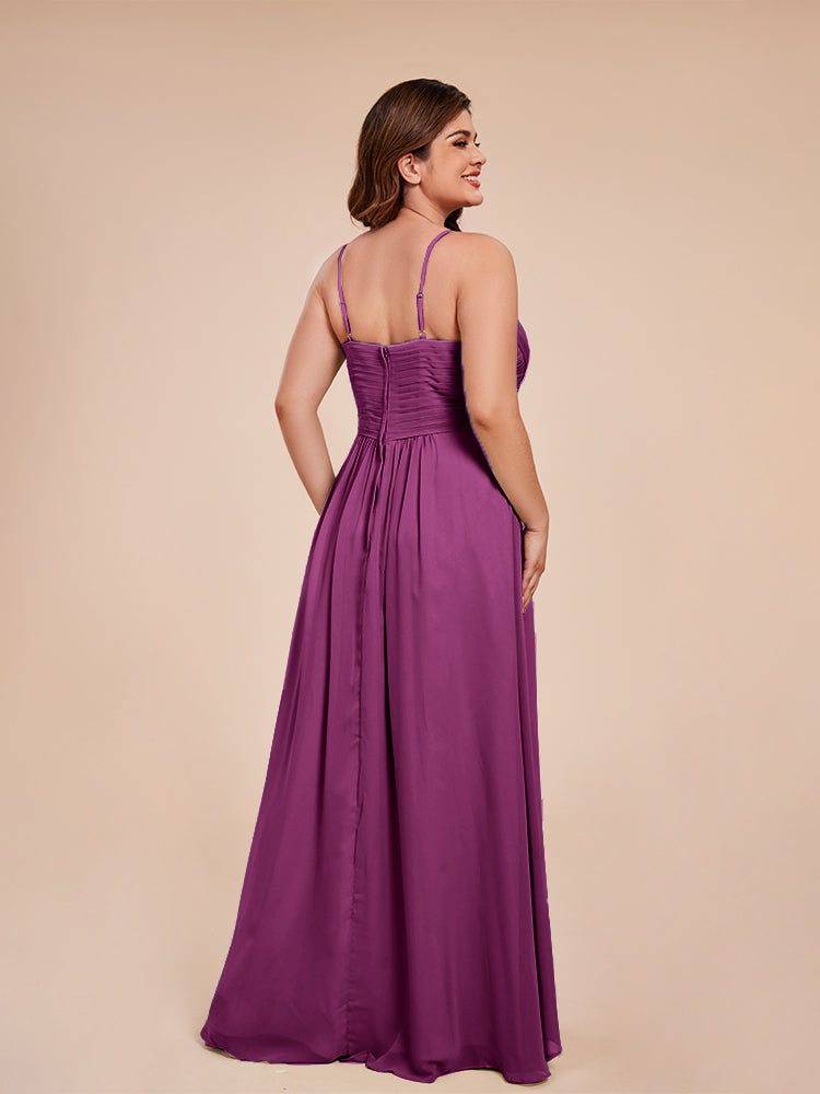 Isla Plus Size V-neck Ruched Chiffon Bridesmaid Dresses with Slit