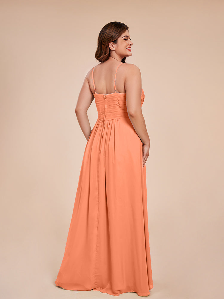 Isla Plus Size V-neck Ruched Chiffon Bridesmaid Dresses with Slit