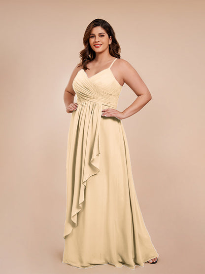 Isla Plus Size V-neck Ruched Chiffon Bridesmaid Dresses with Slit