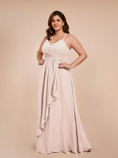 Isla Plus Size V-neck Ruched Chiffon Bridesmaid Dresses with Slit