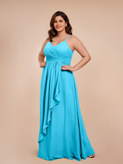Isla Plus Size V-neck Ruched Chiffon Bridesmaid Dresses with Slit