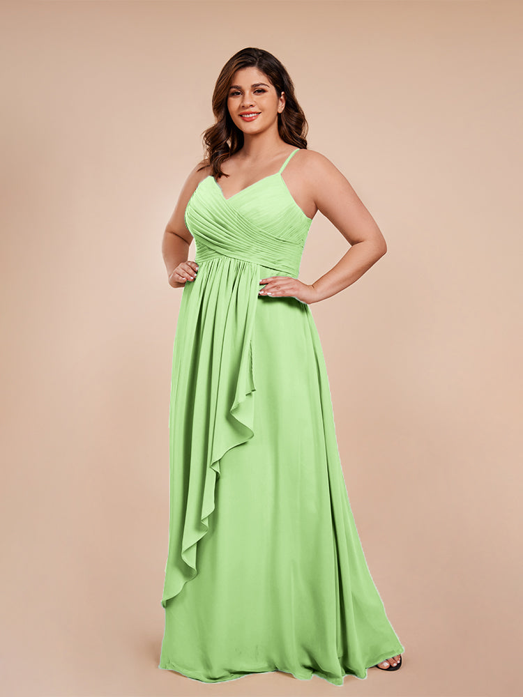 Isla Plus Size V-neck Ruched Chiffon Bridesmaid Dresses with Slit
