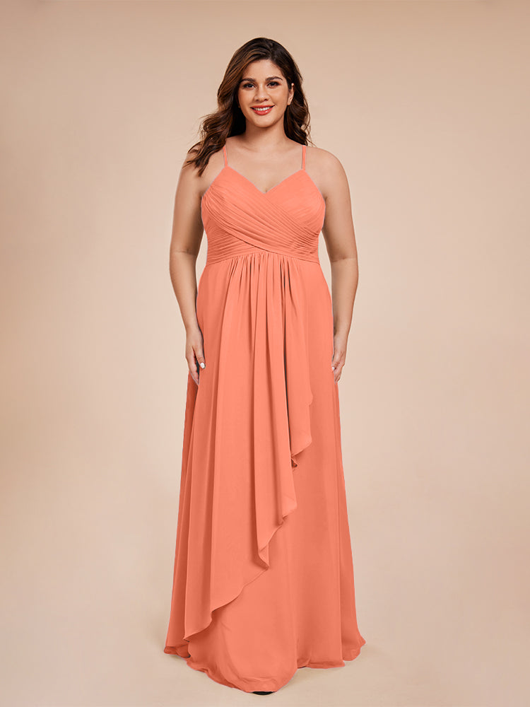 Isla Plus Size V-neck Ruched Chiffon Bridesmaid Dresses with Slit