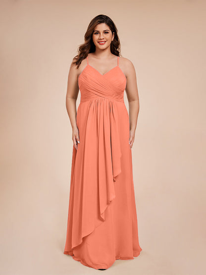 Isla Plus Size V-neck Ruched Chiffon Bridesmaid Dresses with Slit