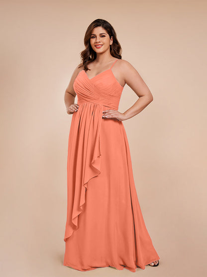 Isla Plus Size V-neck Ruched Chiffon Bridesmaid Dresses with Slit