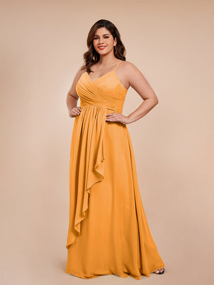 Isla Plus Size V-neck Ruched Chiffon Bridesmaid Dresses with Slit