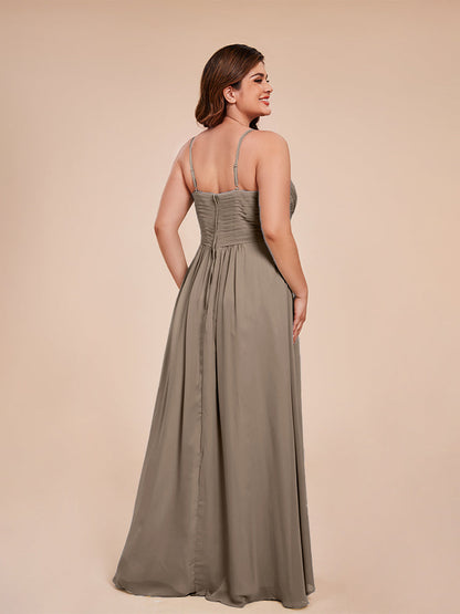 Isla Plus Size V-neck Ruched Chiffon Bridesmaid Dresses with Slit