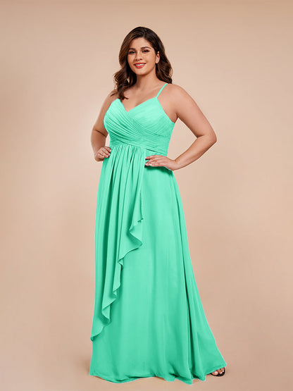 Isla Plus Size V-neck Ruched Chiffon Bridesmaid Dresses with Slit