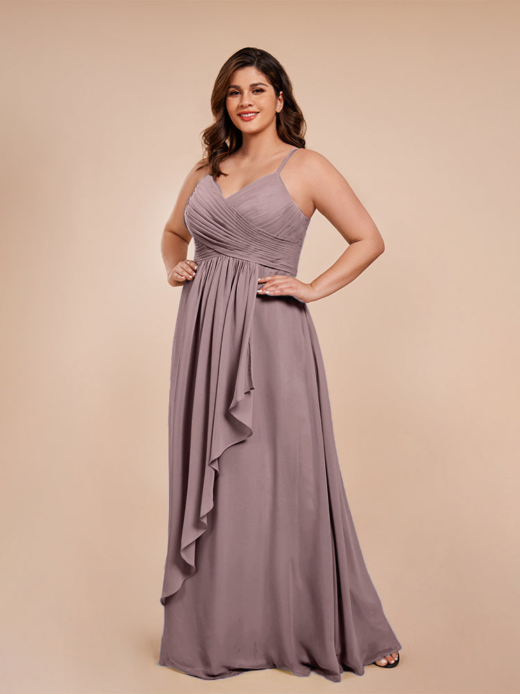 Isla Plus Size V-neck Ruched Chiffon Bridesmaid Dresses with Slit