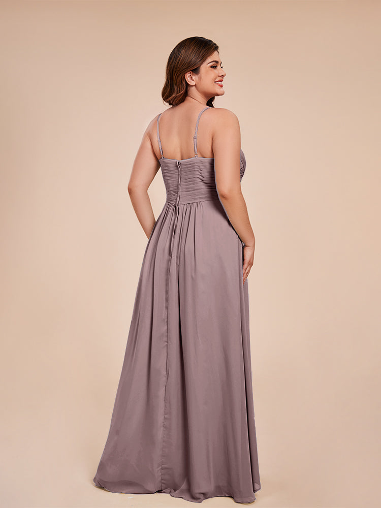 Isla Plus Size V-neck Ruched Chiffon Bridesmaid Dresses with Slit