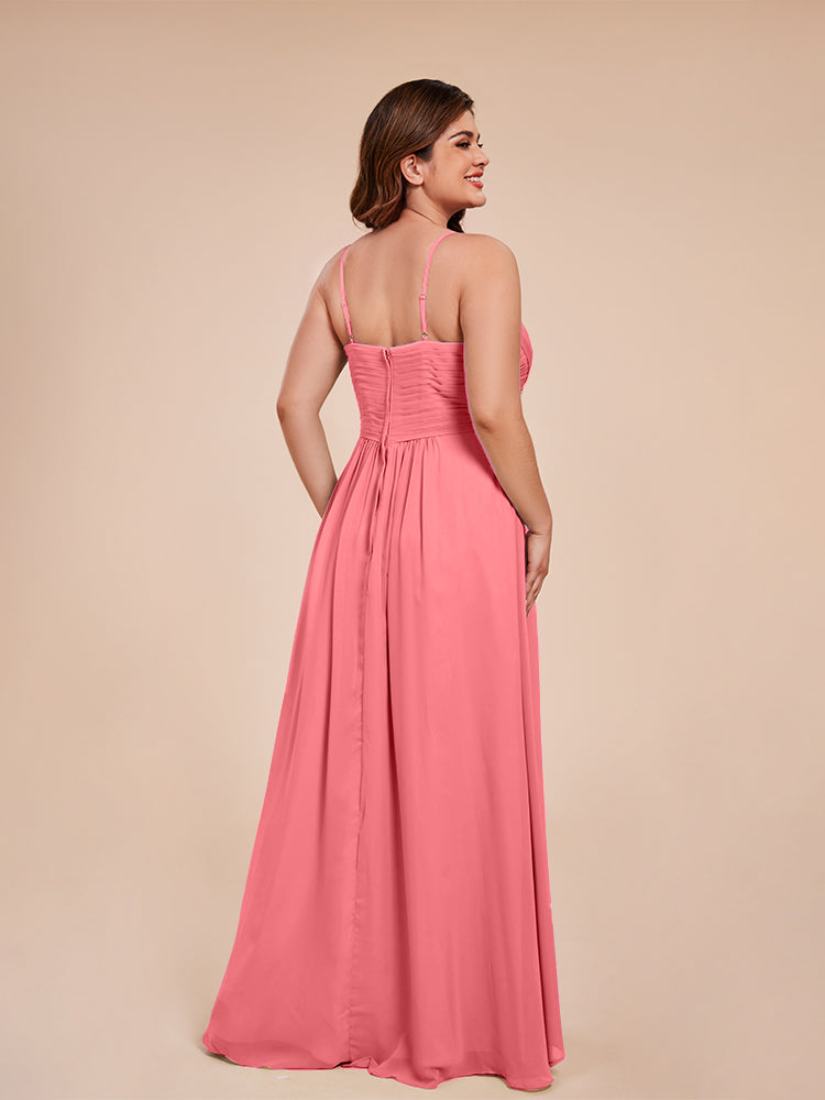 Isla Plus Size V-neck Ruched Chiffon Bridesmaid Dresses with Slit