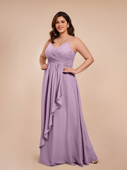 Isla Plus Size V-neck Ruched Chiffon Bridesmaid Dresses with Slit