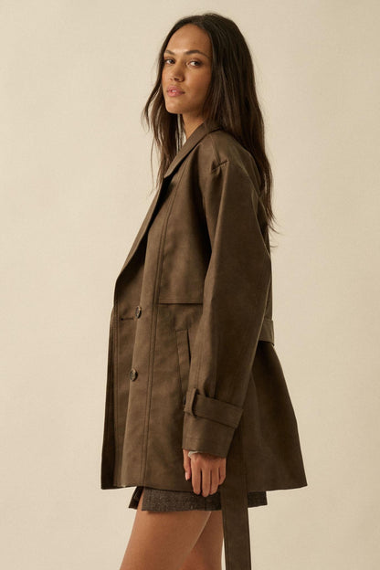 Case Closed Vegan Leather Cropped Trench Coat