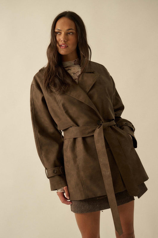 Case Closed Vegan Leather Cropped Trench Coat