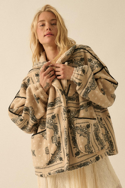 Saddle Song Bandana-Print Fleece Lapel Jacket