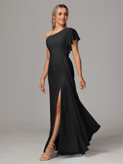 One Shoulder With Slit Chiffon Bridesmaid Dress