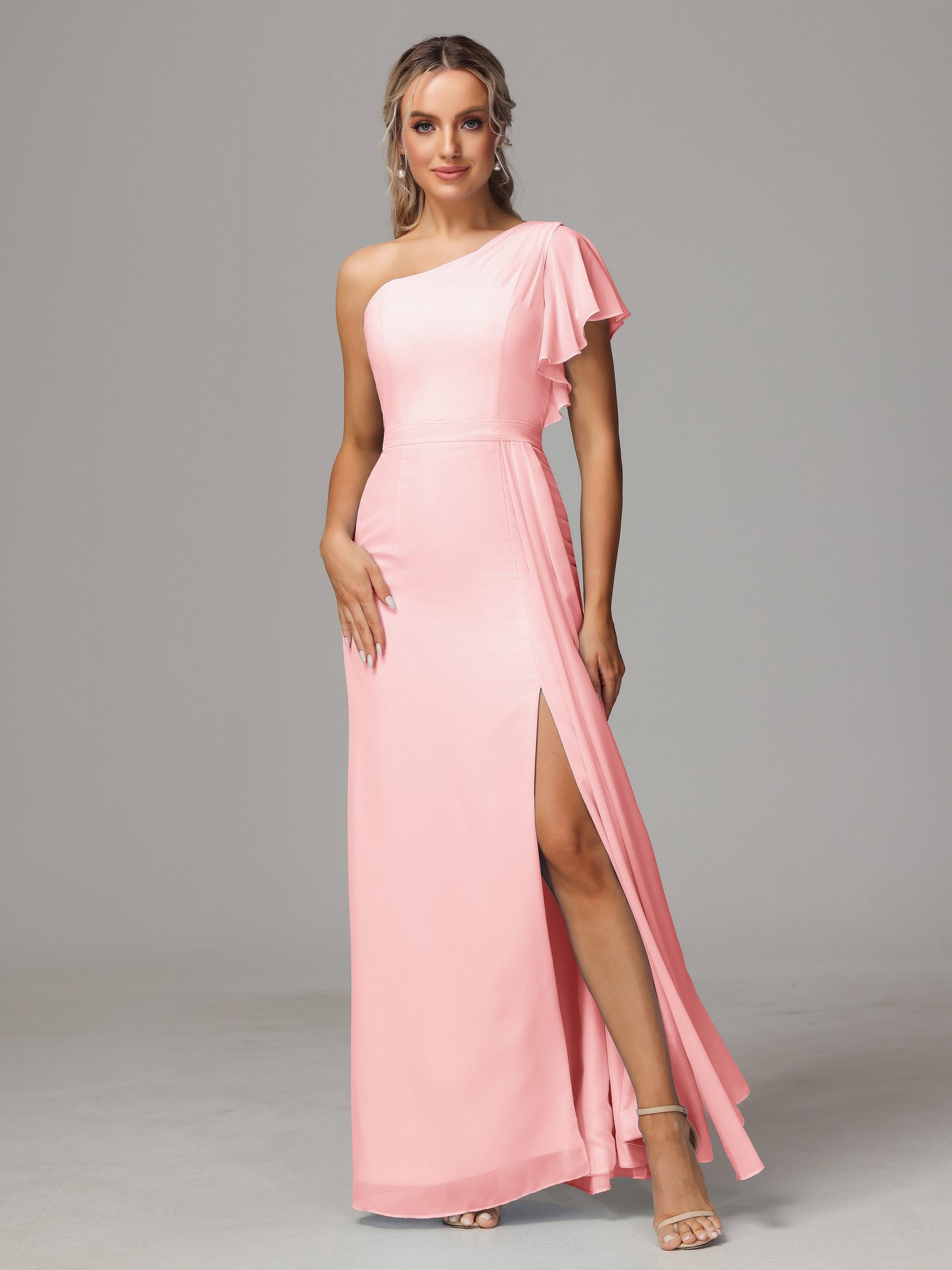 One Shoulder With Slit Chiffon Bridesmaid Dress