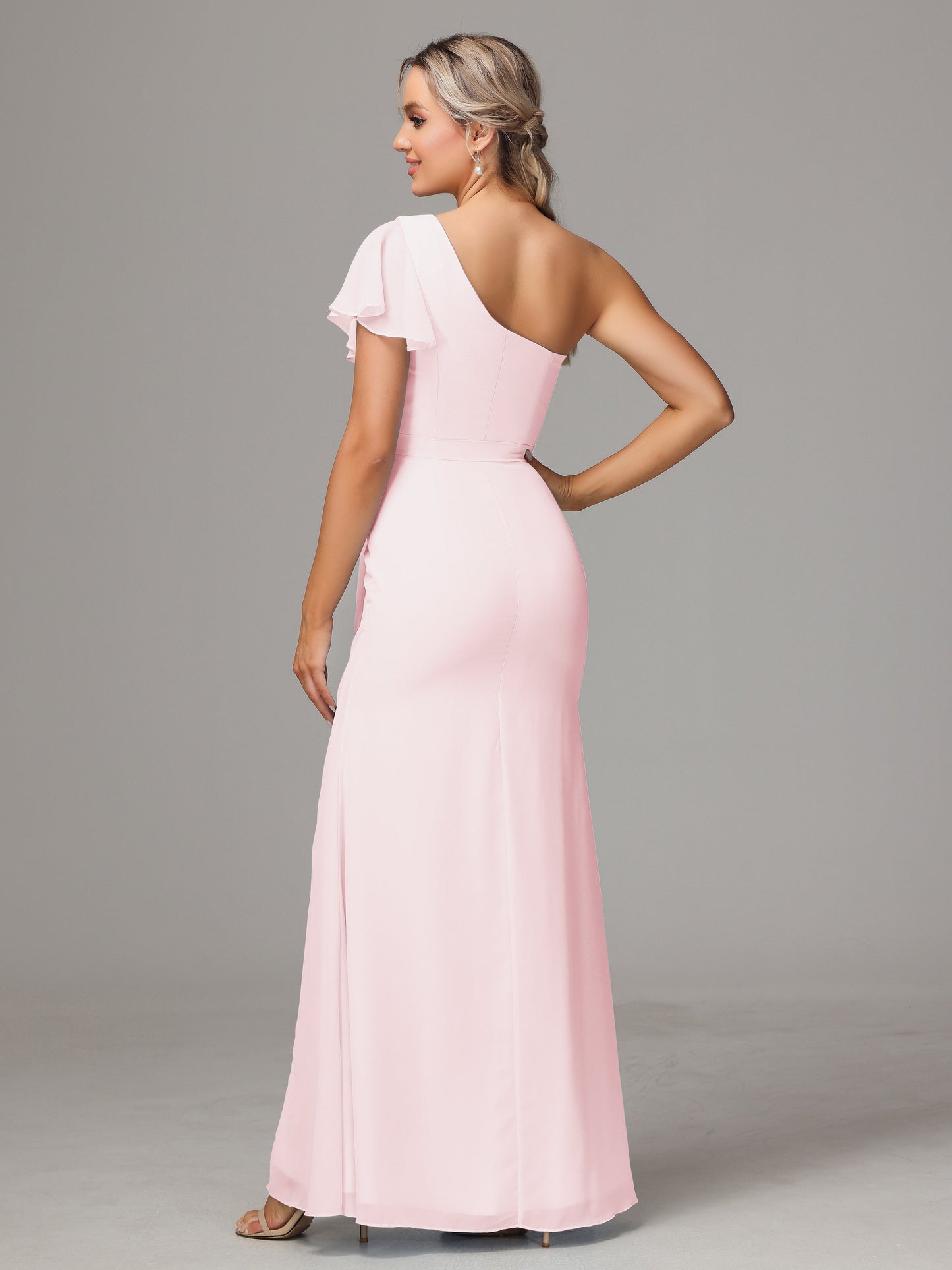 One Shoulder With Slit Chiffon Bridesmaid Dress