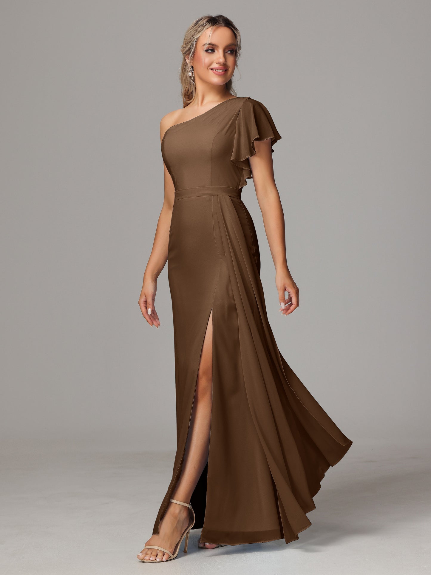 One Shoulder With Slit Chiffon Bridesmaid Dress