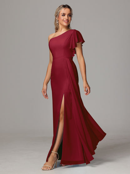 One Shoulder With Slit Chiffon Bridesmaid Dress