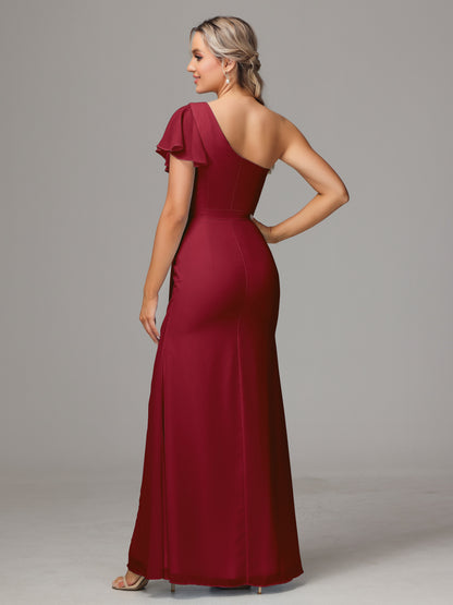 One Shoulder With Slit Chiffon Bridesmaid Dress