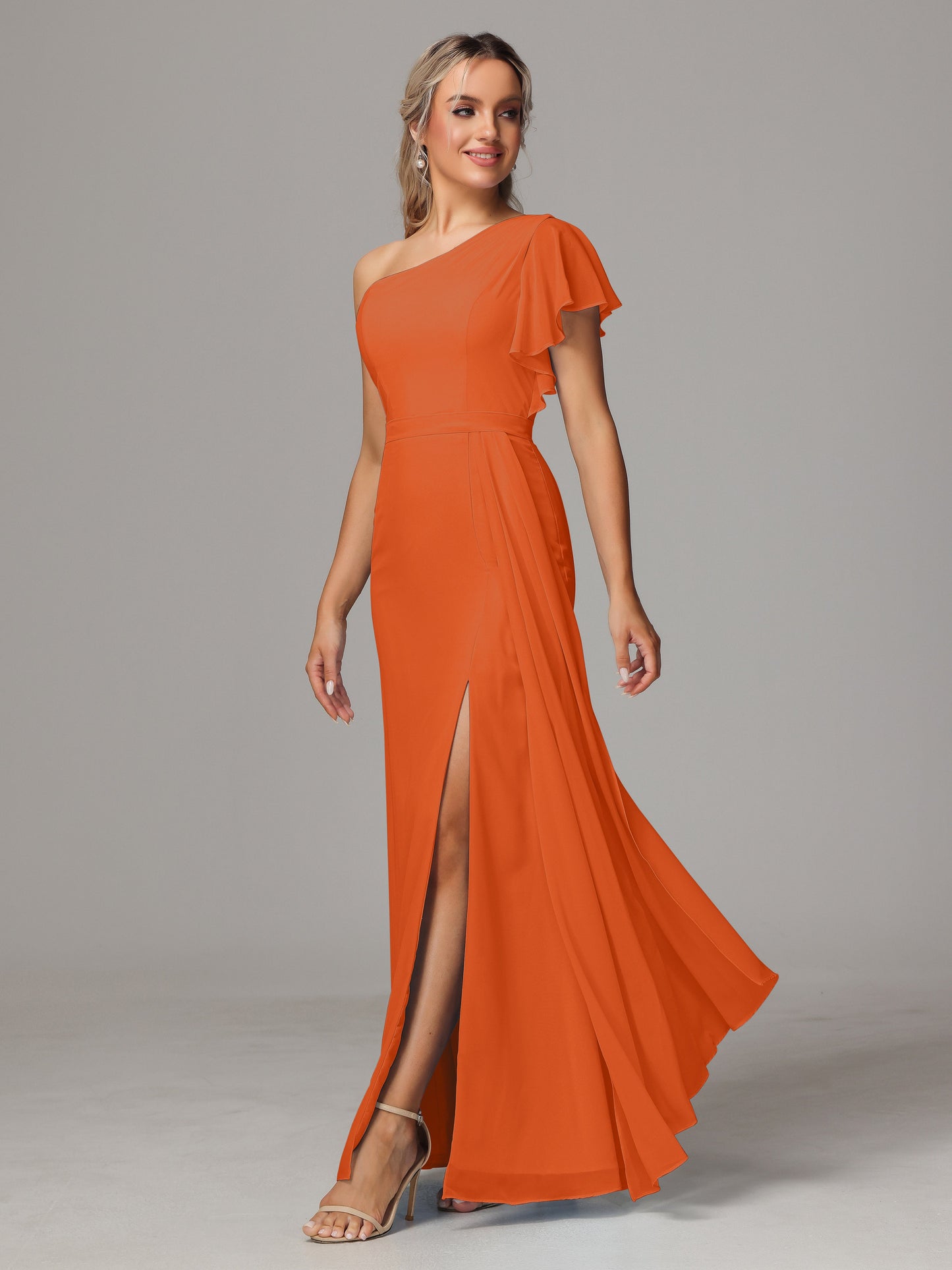 One Shoulder With Slit Chiffon Bridesmaid Dress